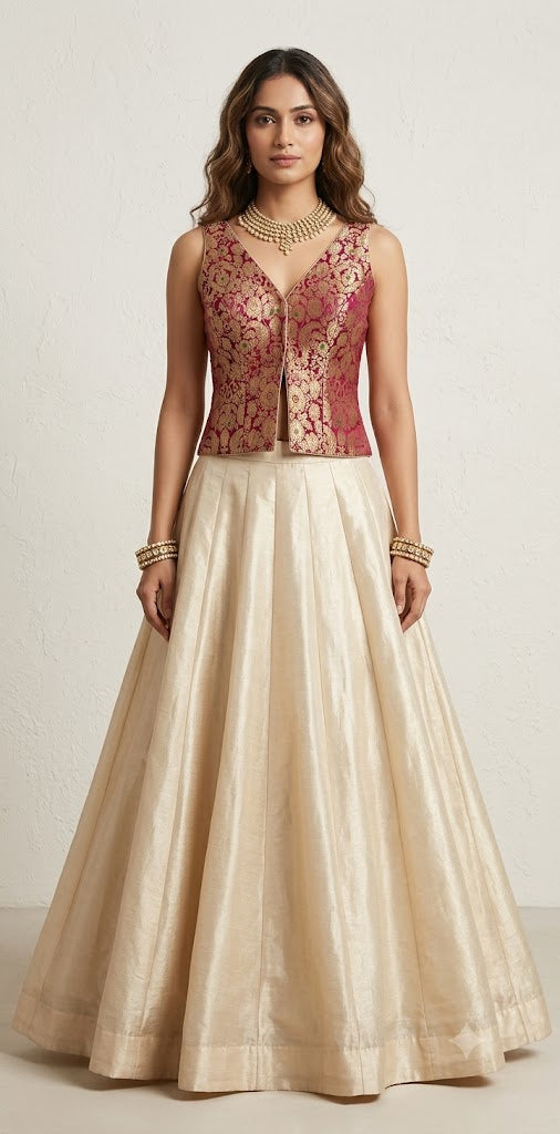 Shimmer crepe skirt with banarsi brocade top