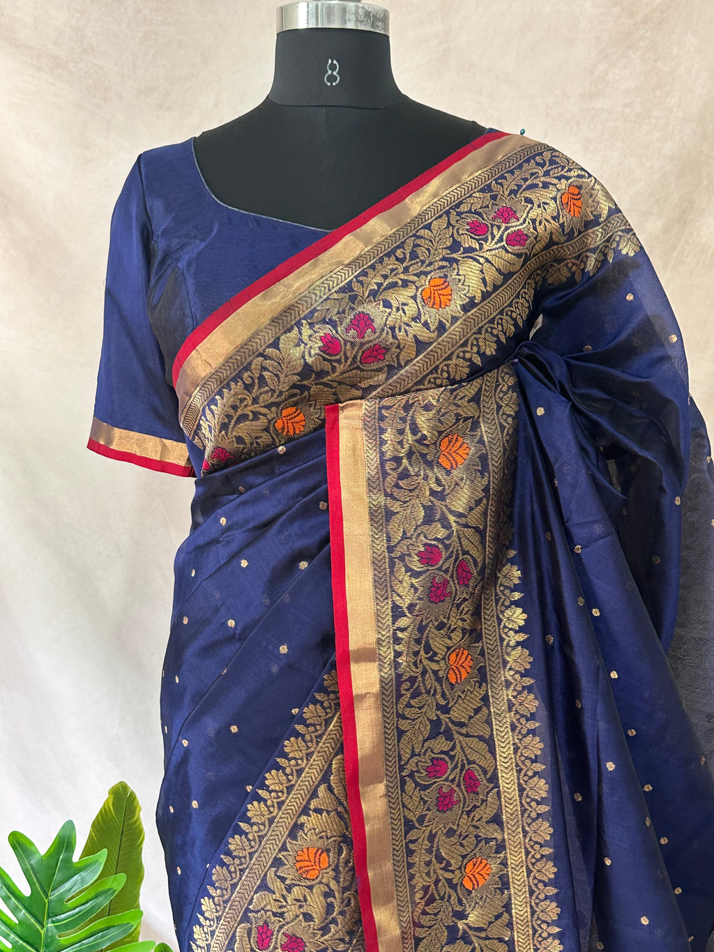Chanderi katan handloom saree with stitched blouse