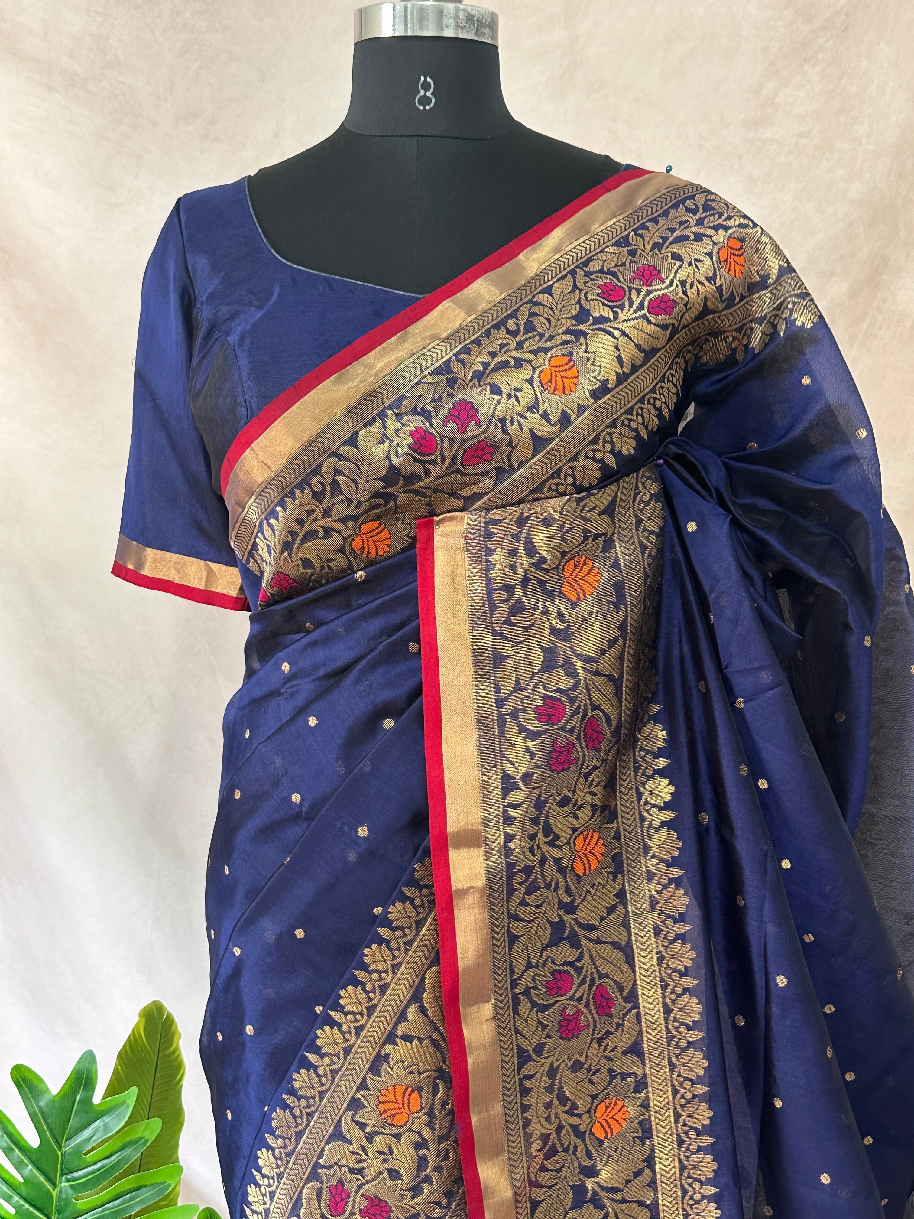 Chanderi katan handloom saree with stitched blouse