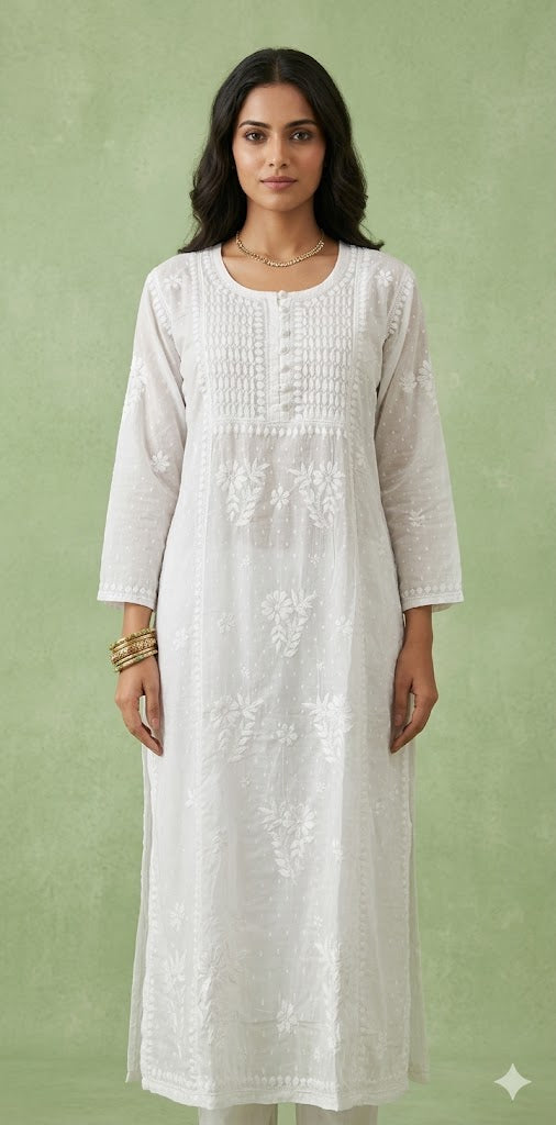 White pure cotton kurti with chikankari work