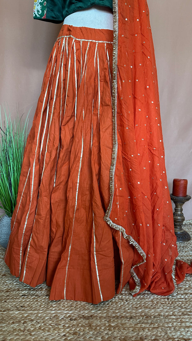 Orange 10 m flare skirt for garba with Dupatta