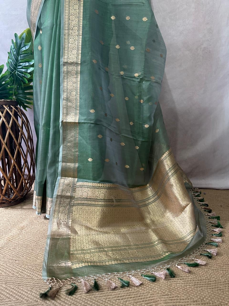 Kora tissue silk saree with stitched blouse and underskirt