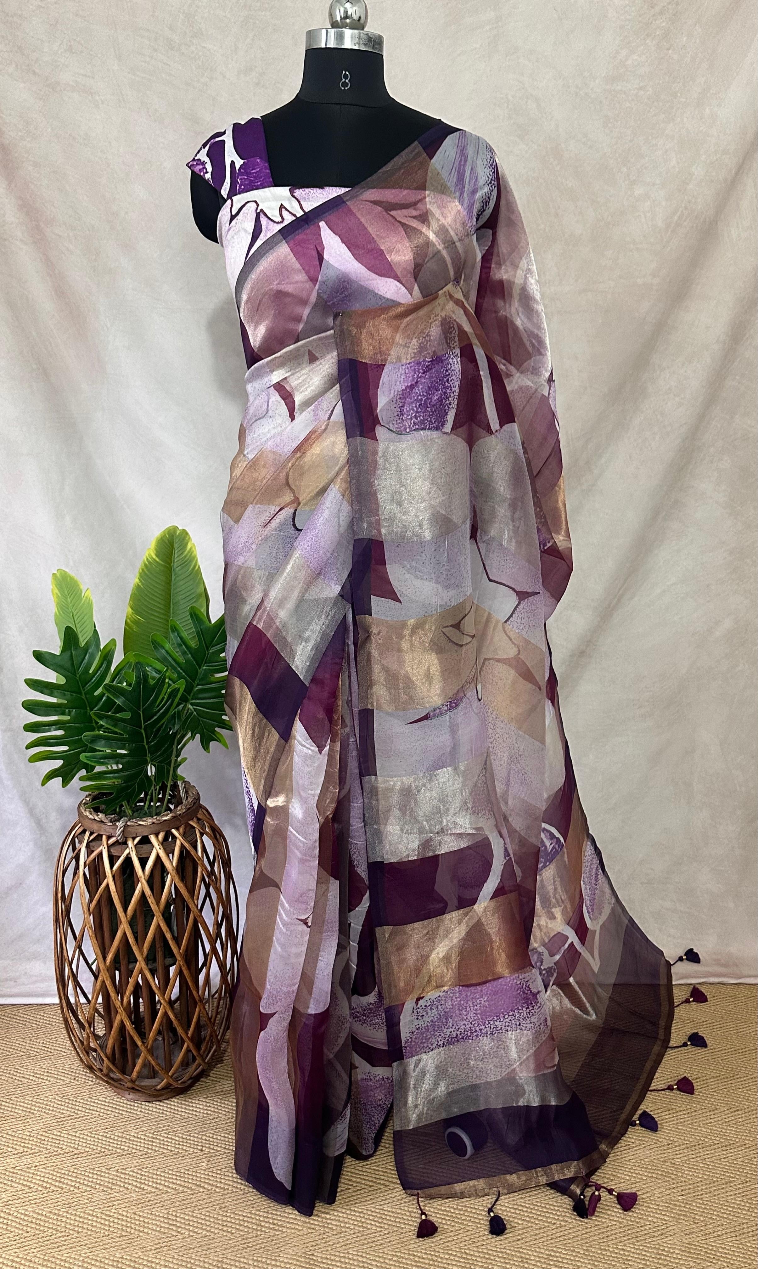 Organza silk tissue saree with Digital print, with blouse