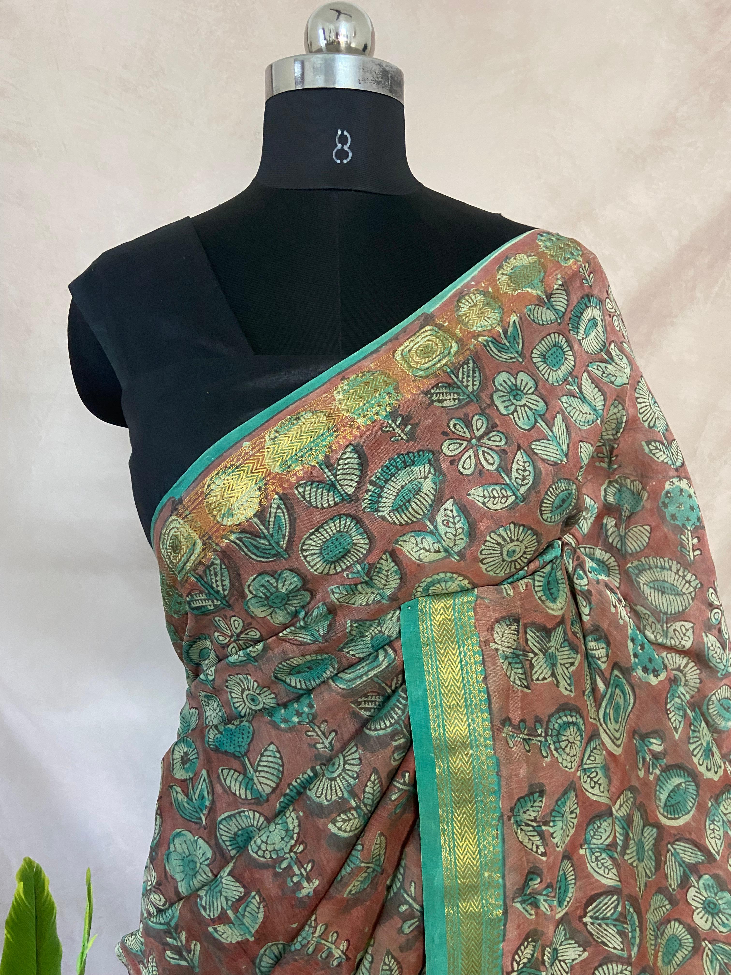 Nashpal Maheshwari cotton saree, Hand block printed with Natural dye