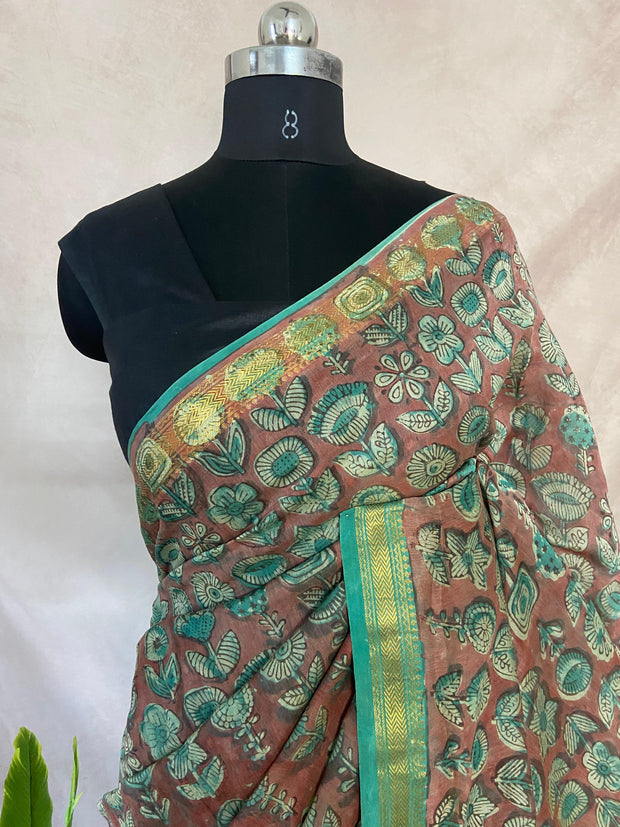 Nashpal Maheshwari cotton saree, Hand block printed with Natural dye