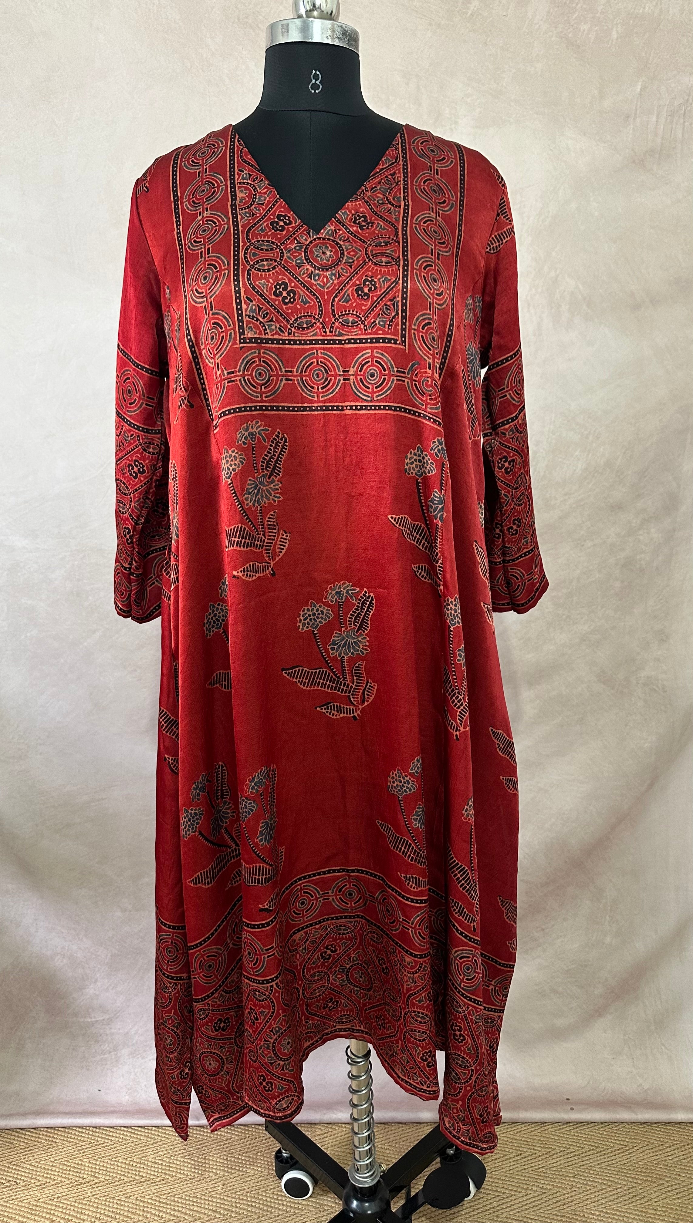Designer Ajrakh modal silk dress