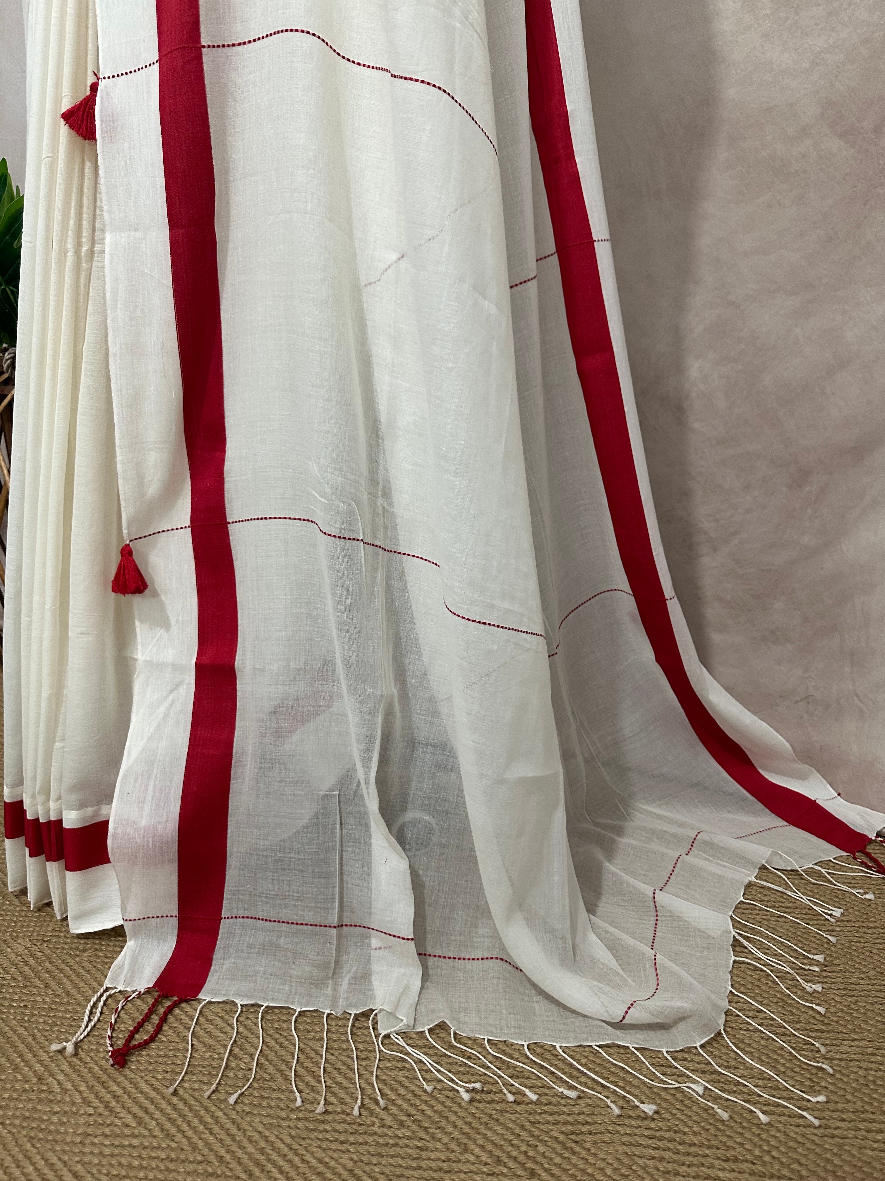 Mul cotton saree with red boder