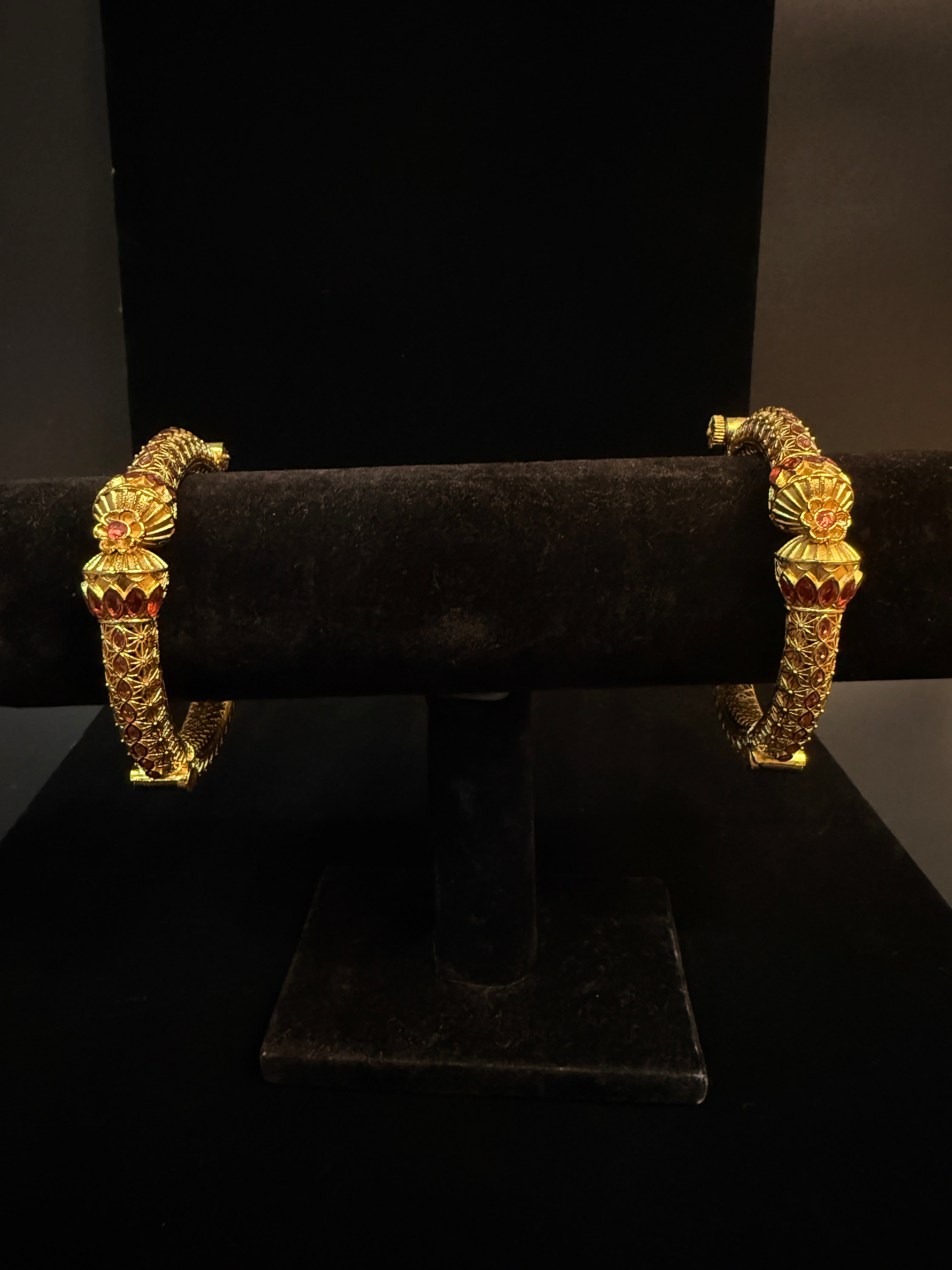 Gold openable kada with red stone (fits 2.6 to 2.10)