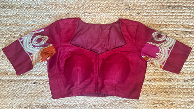 Red raw silk blouse