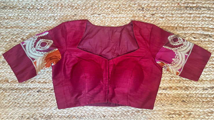 Red raw silk blouse