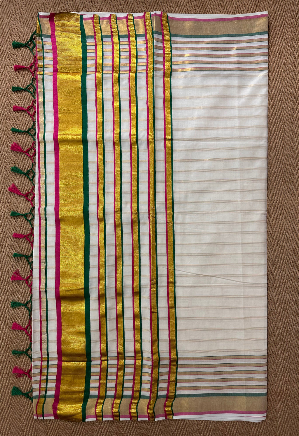 Set saree with Green and pink border