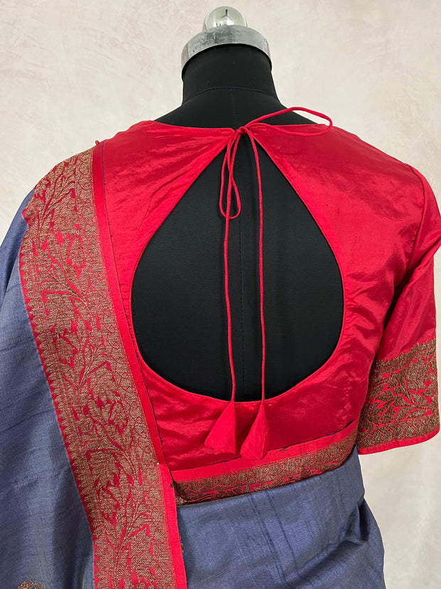 Pure silk Tussar Banarsi saree with stitched blouse
