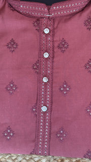 Dark brick red color cotton silk kurta