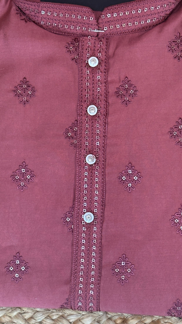 Dark brick red color cotton silk kurta
