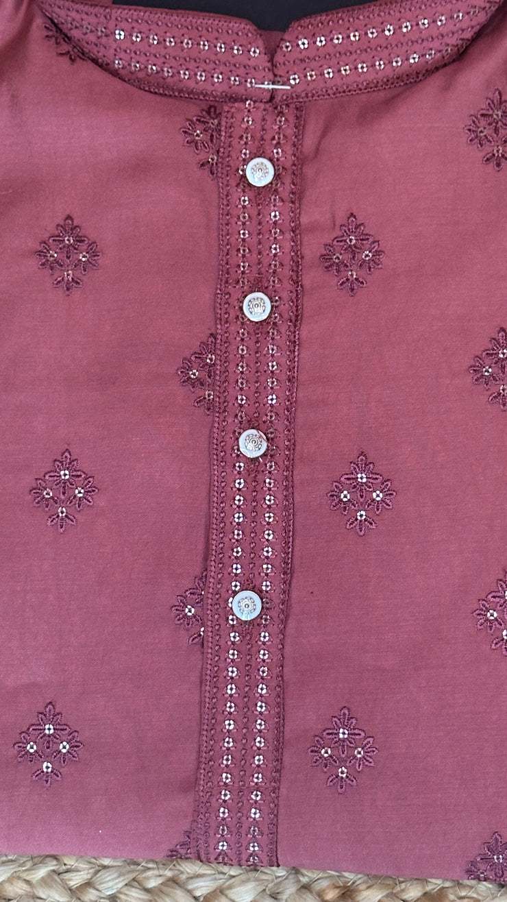 Dark brick red color cotton silk kurta