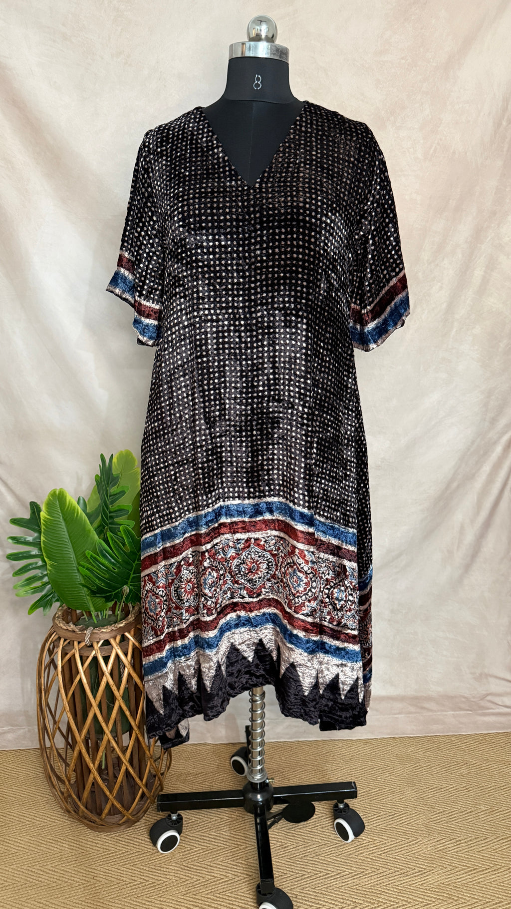 Designer Ajrakh modal silk dress
