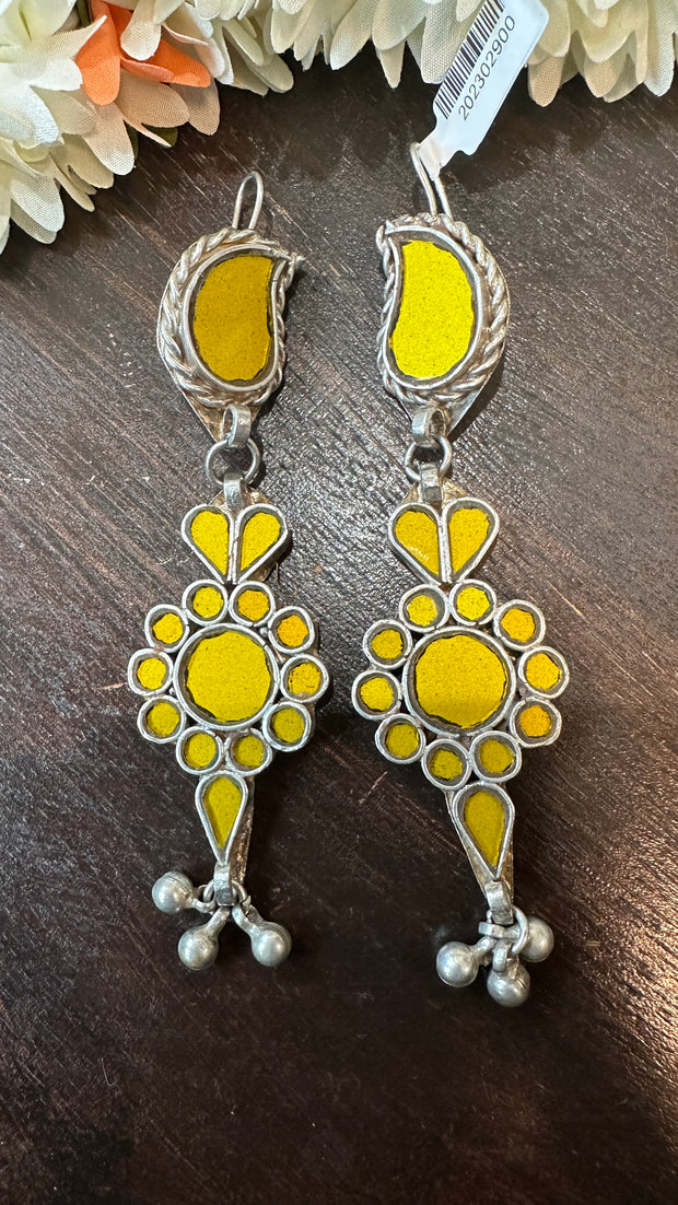 Afgani earring with yellow glass stones