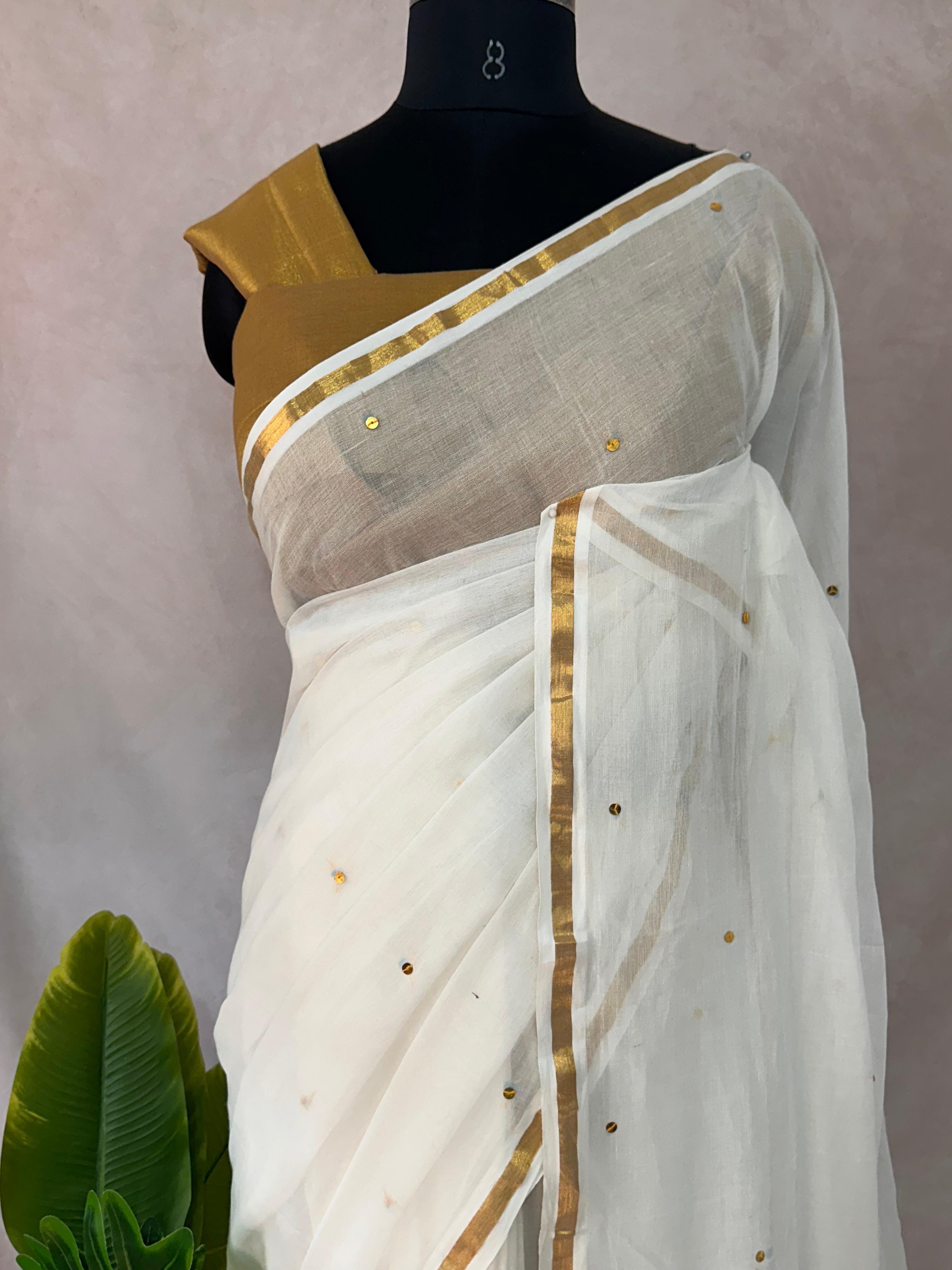 Pure mulcotton saree with sequins