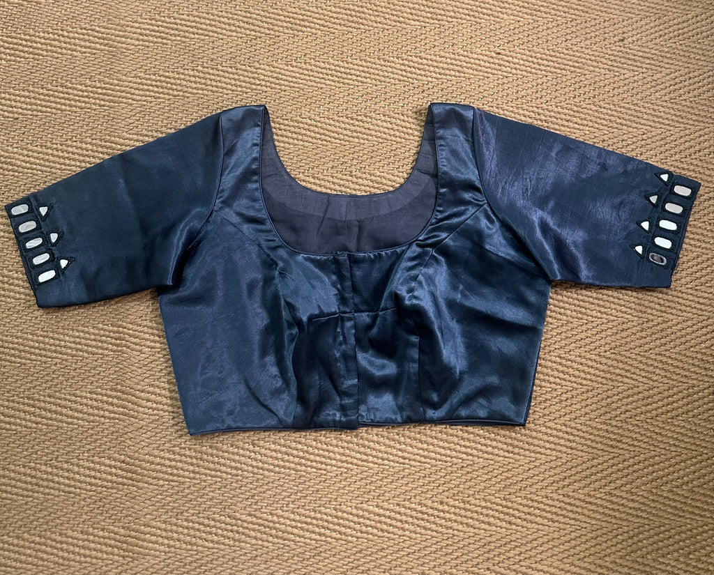 Greish blue modal silk blouse with mirror work