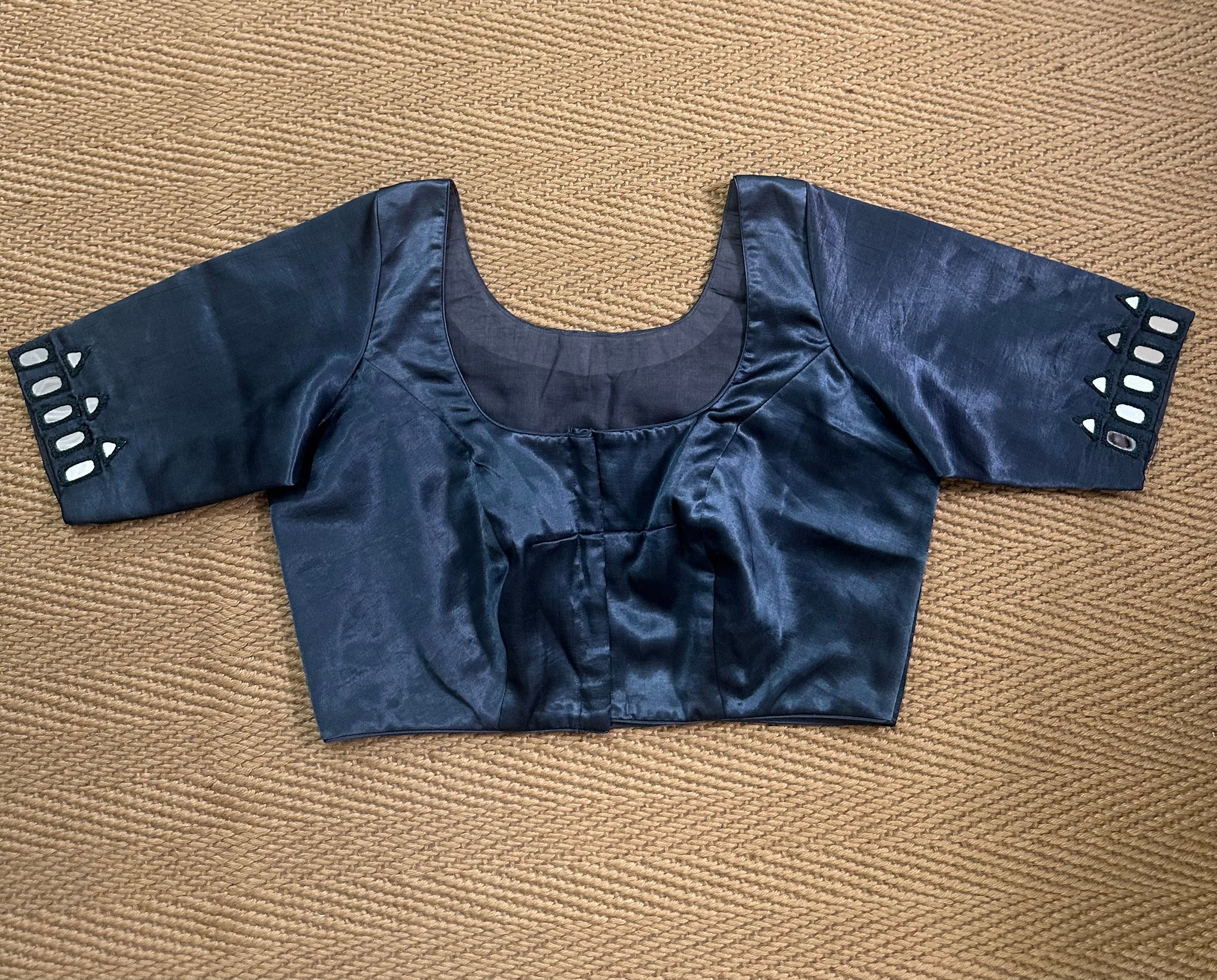 Greish blue modal silk blouse with mirror work
