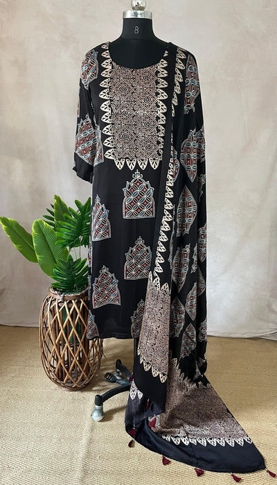 Modal silk kurti with Ajrakh hand block print