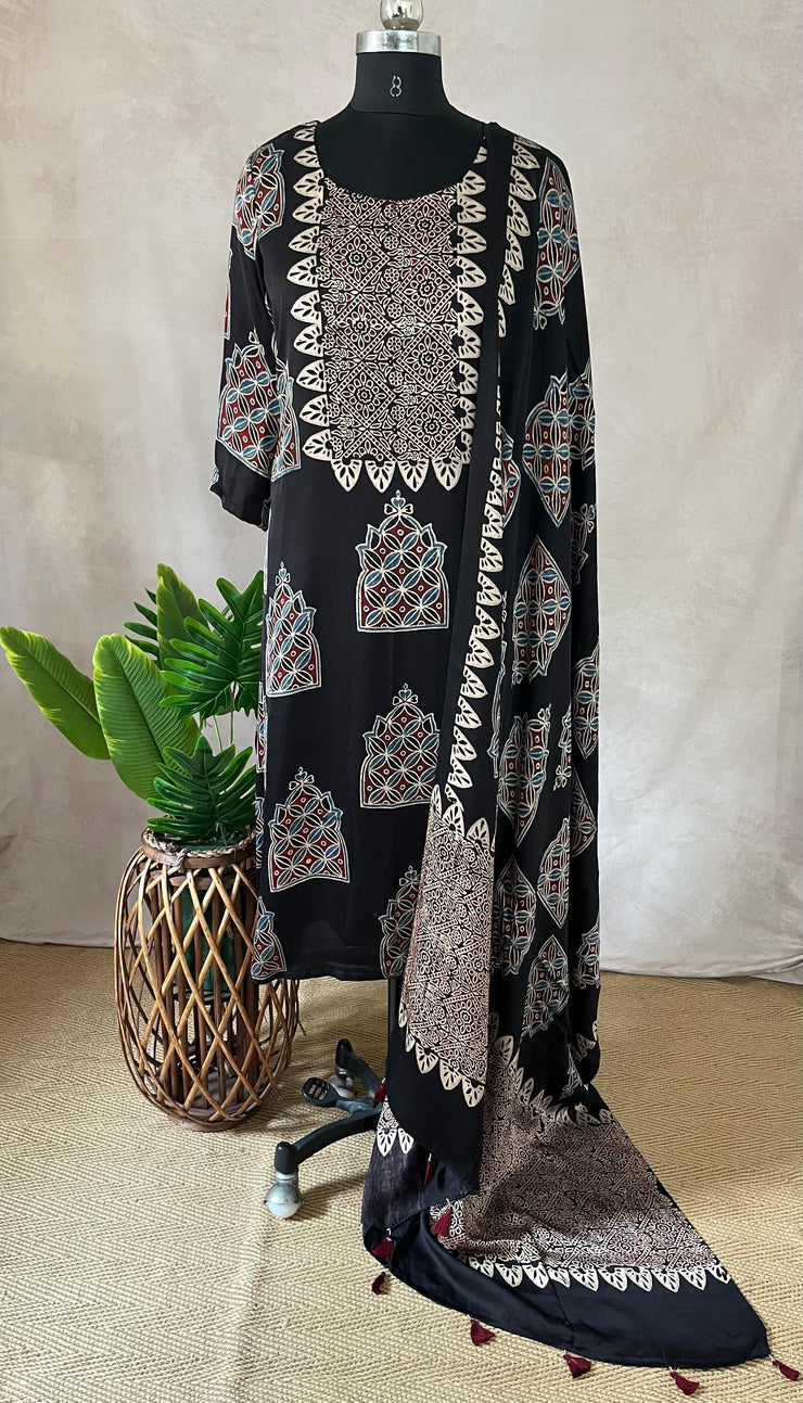 Modal silk kurti with Ajrakh hand block print
