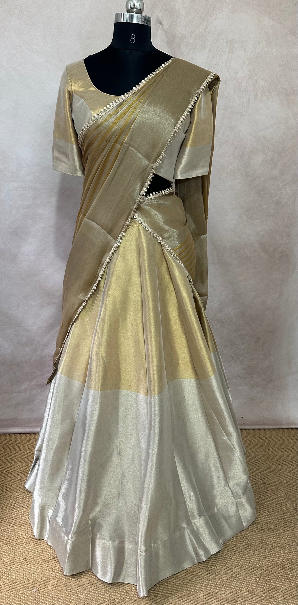 Cotton tissue 8m flare skirt, blouse and dupatta