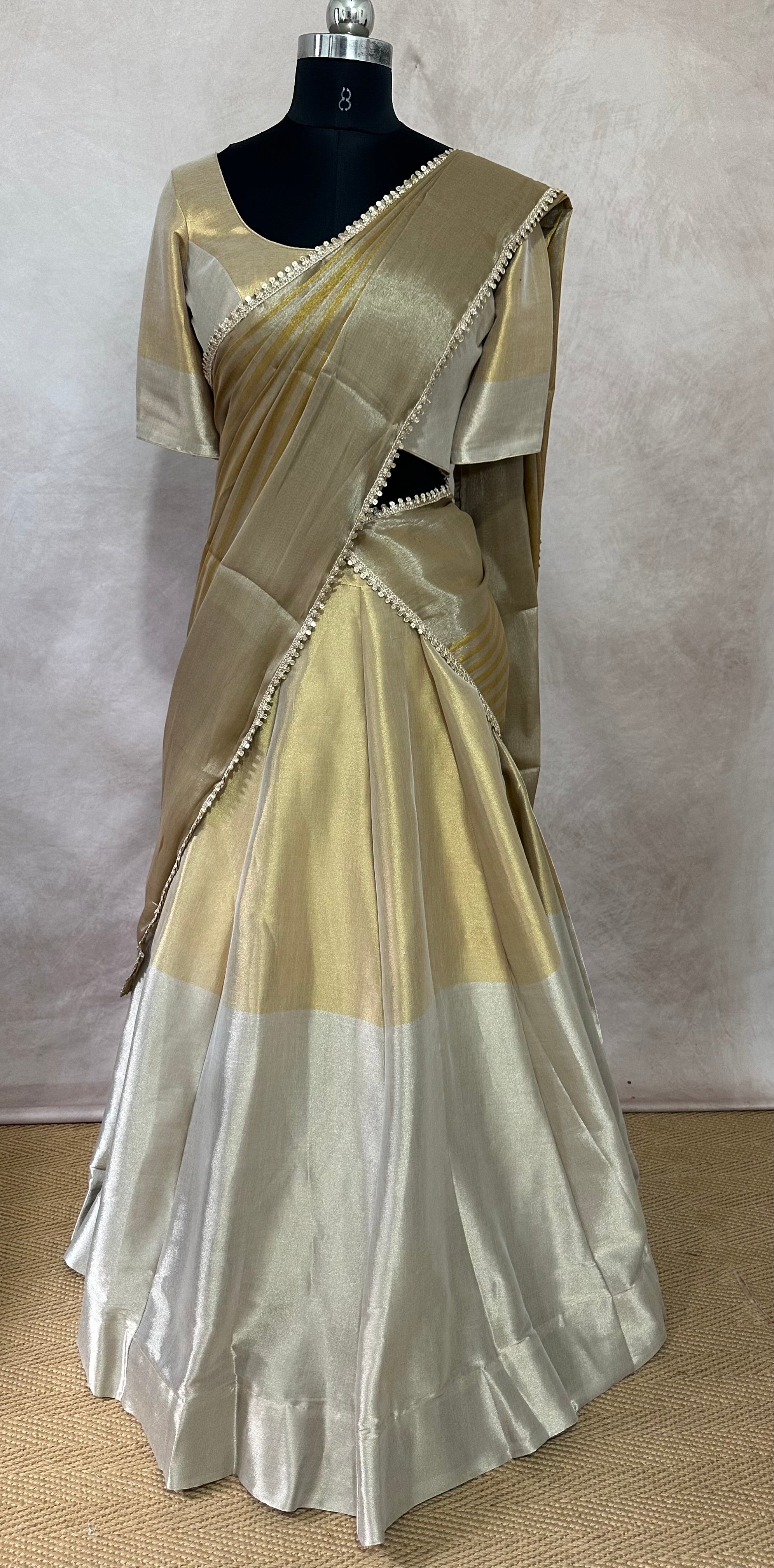 Cotton tissue 8m flare skirt, blouse and dupatta