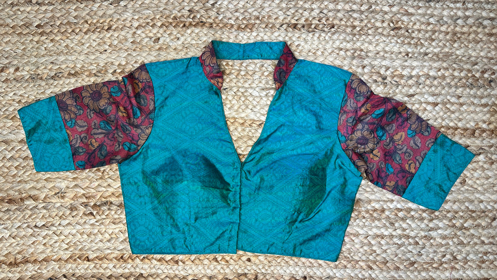 Peacock green silk blouse