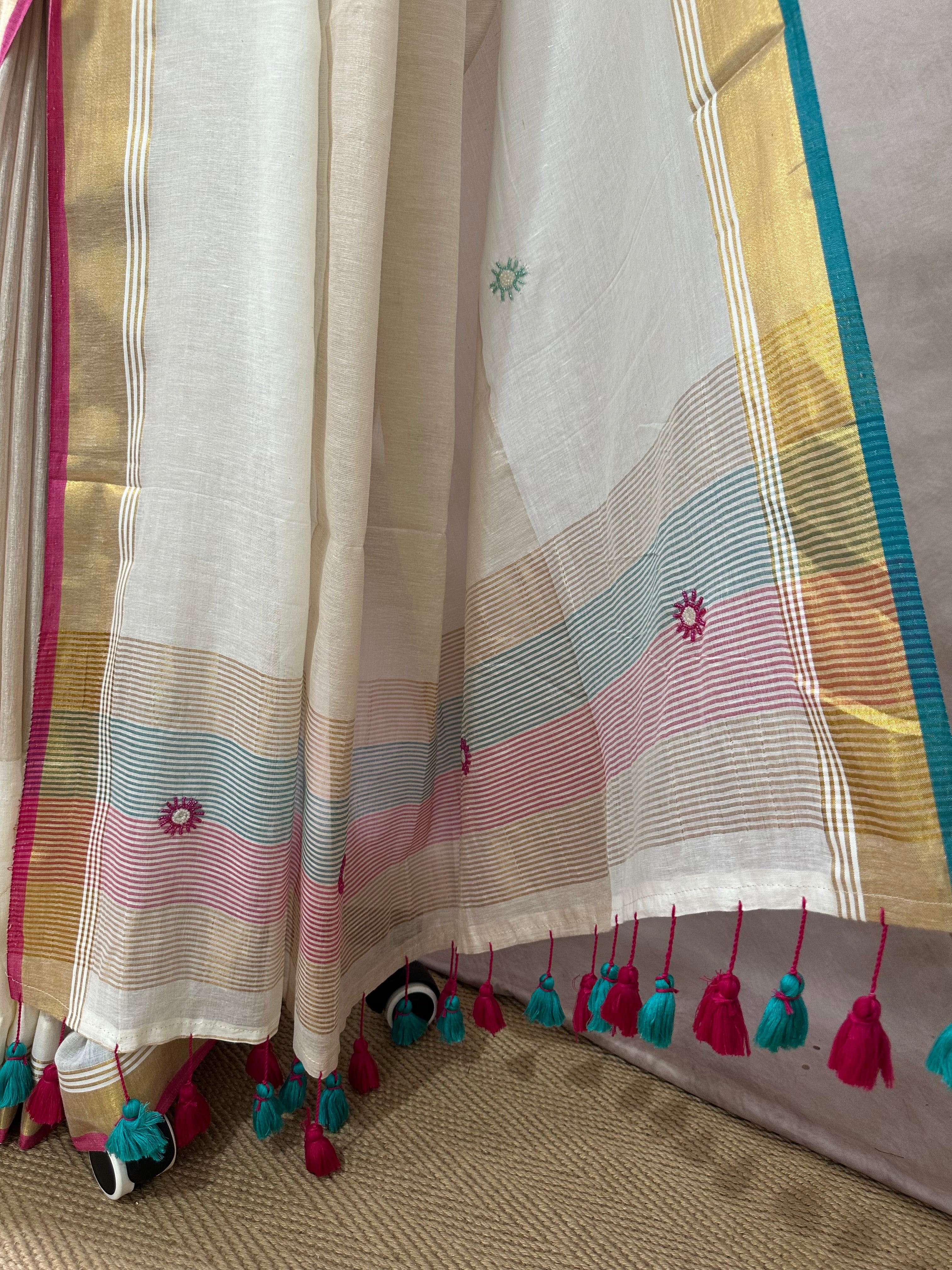 Mulcotton saree with bead work