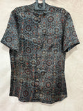 Ajrakh handblock printed Mandarin colar shirts in pure modal silk