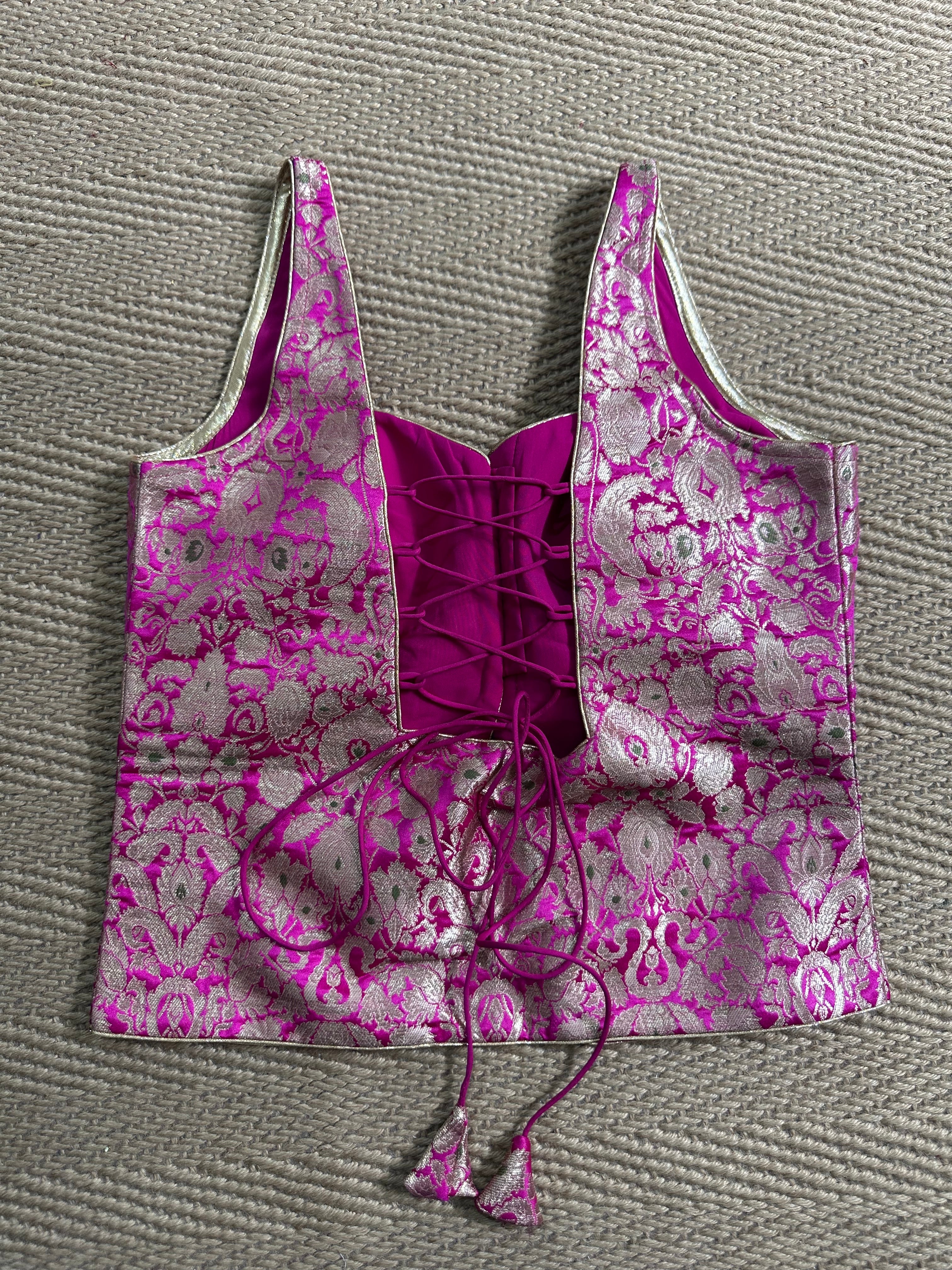 Pink banarsi brocade long top
