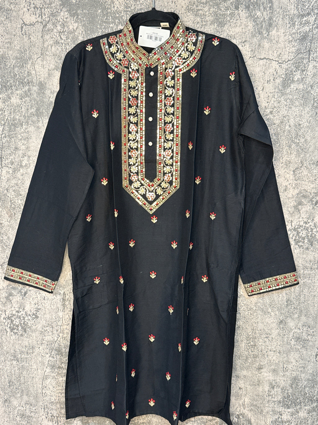 Black soft cotton kurta with neck emroidery