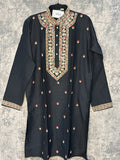 Black soft cotton kurta with neck emroidery