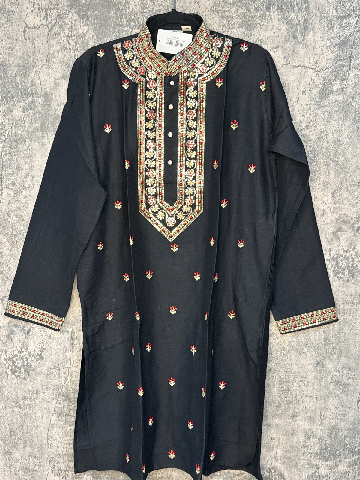 Black soft cotton kurta with neck emroidery