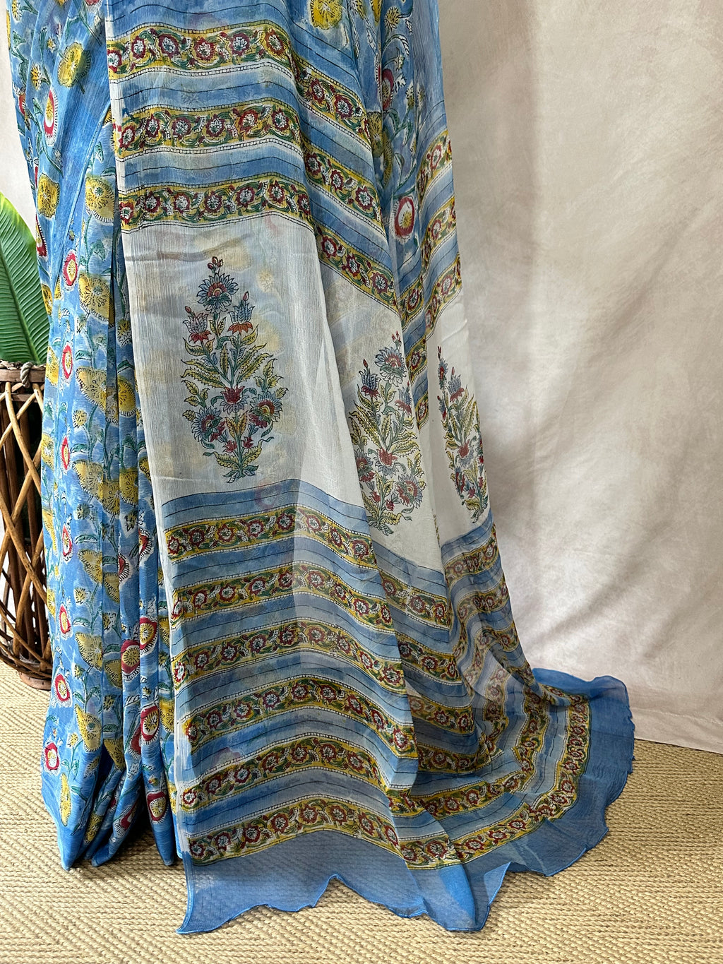 Premium handblock printed Pure Chiffon saree , with BP