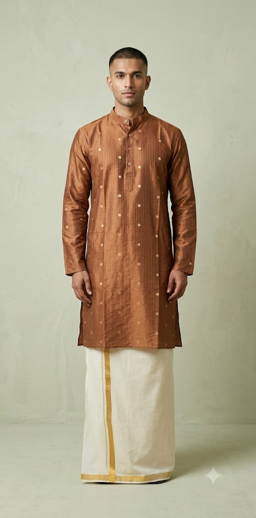 Light brown cotton silk long kurta