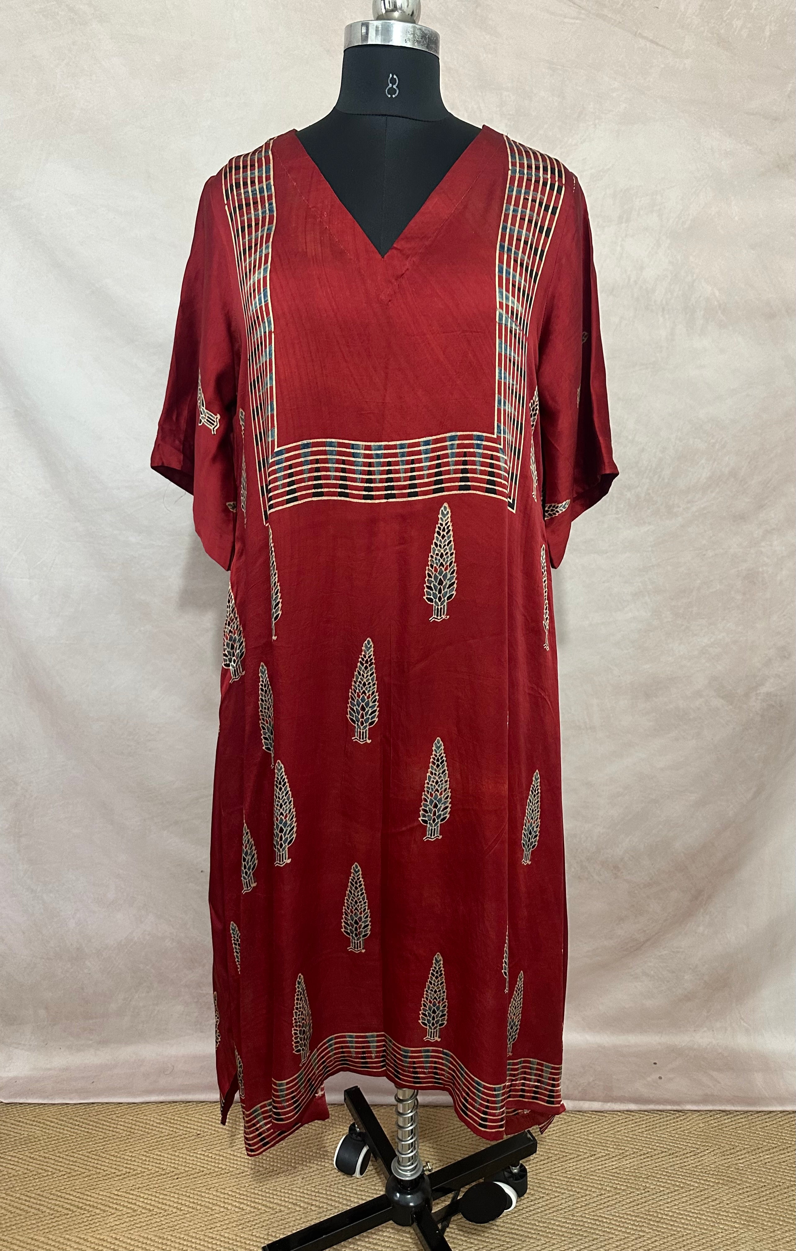 Designer Ajrakh modal silk dress