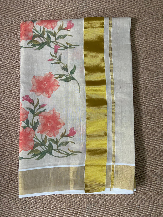 Cotton tissue floral digital printed set saree
