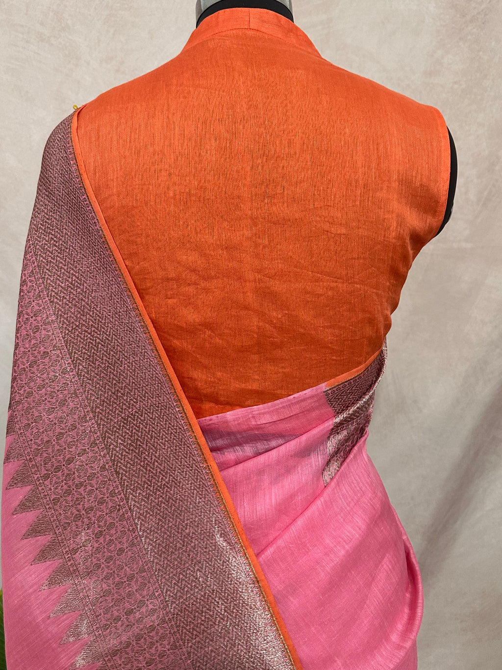 Linen banarsi saree with stitched blouse
