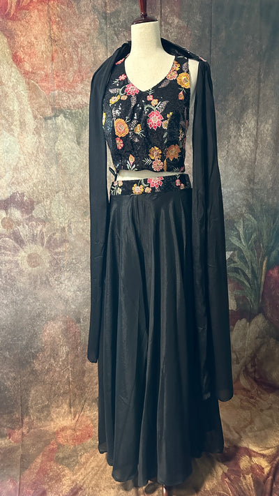 black palazzo with sequins top and dupatta