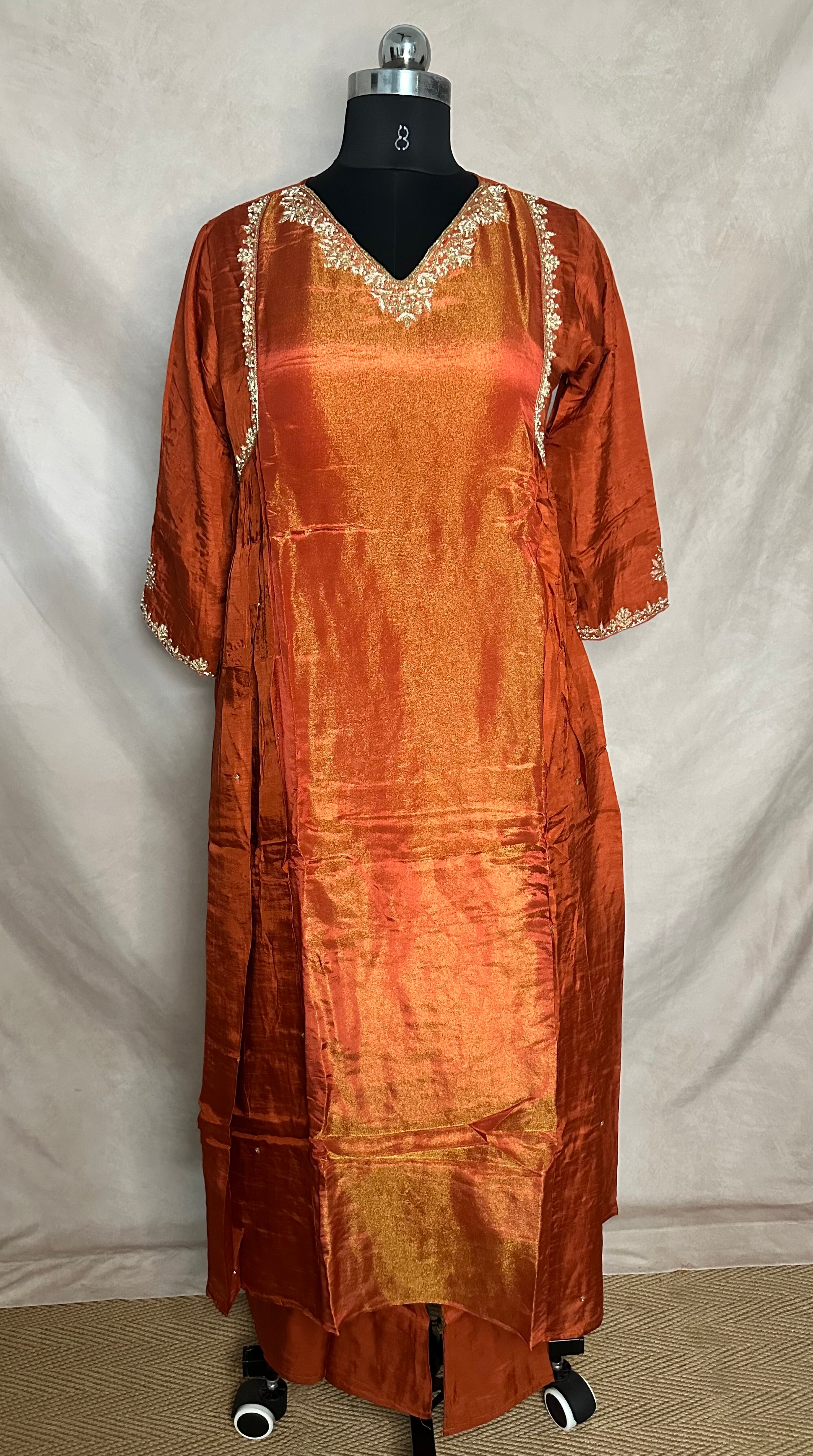 Tissue crepe silk short kurti with Palazzo and dupatta