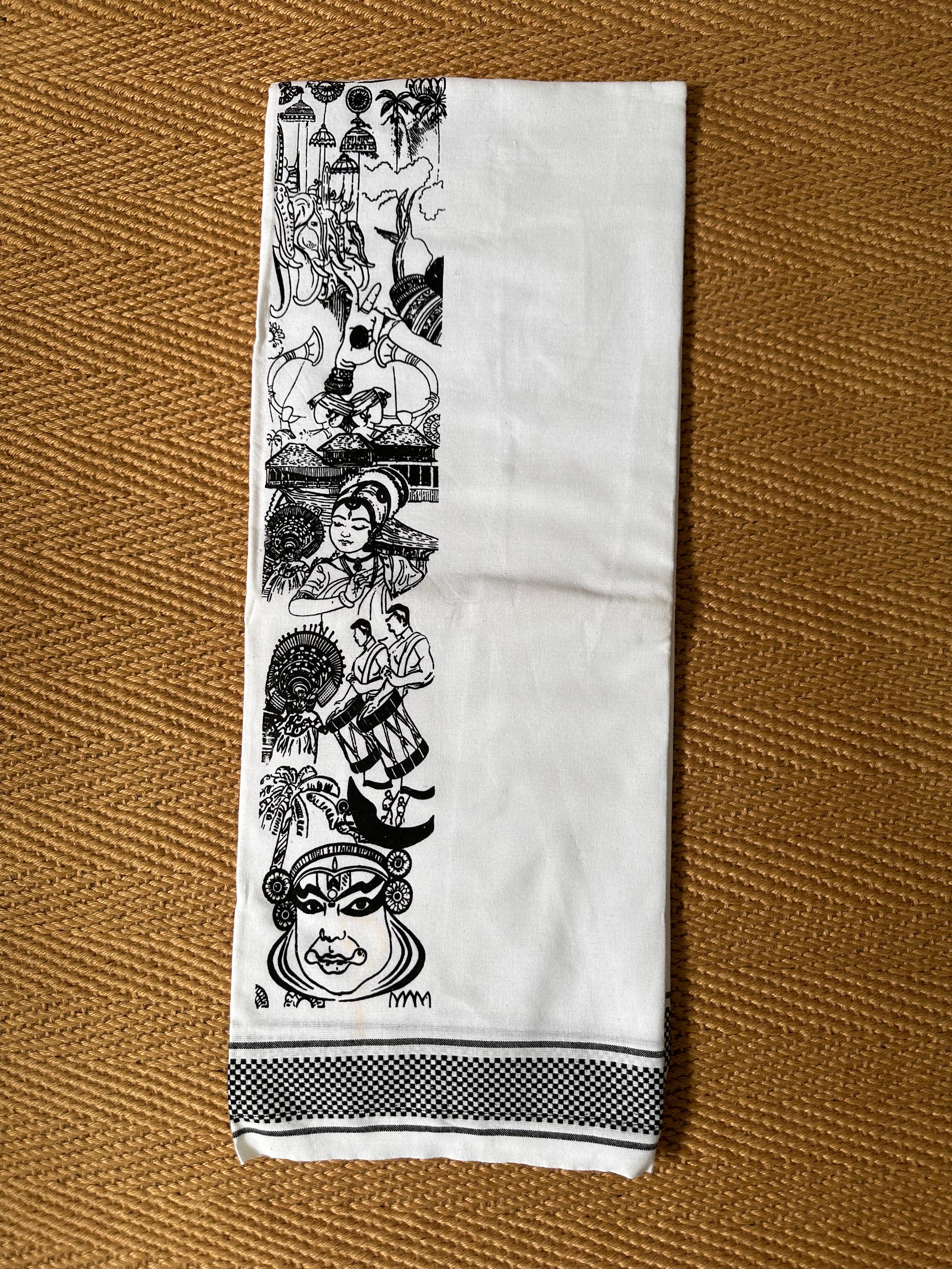 Printed Cotton white dhothi