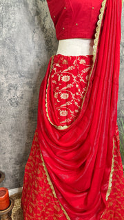 Red Banarsi Skirt with Blouse and Dupatta