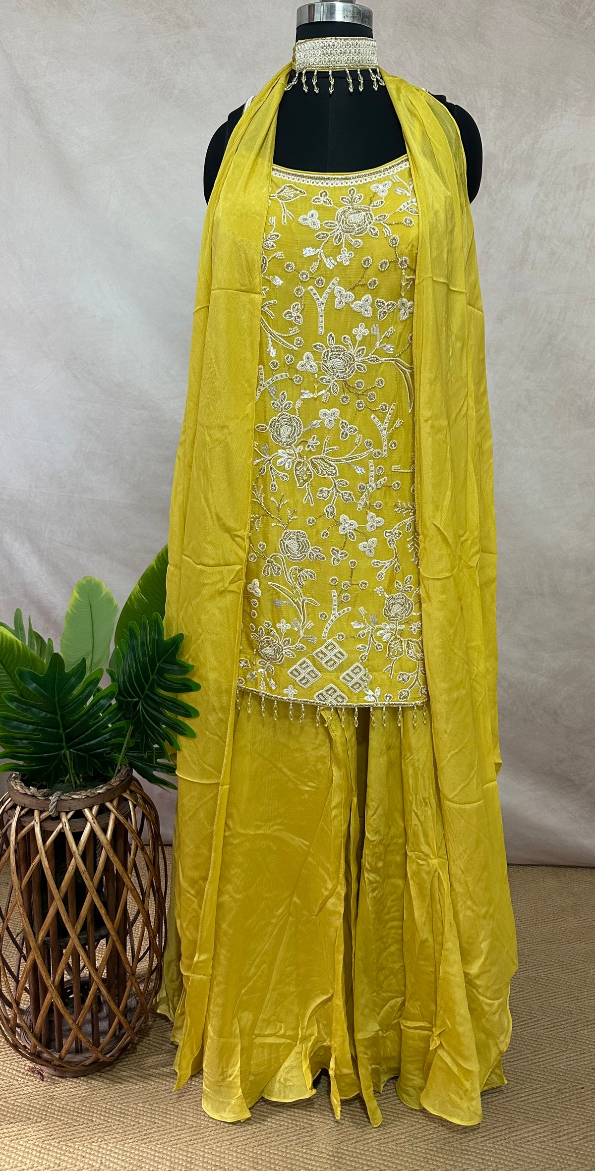 Designer short kurti with flared bottom and dupatta