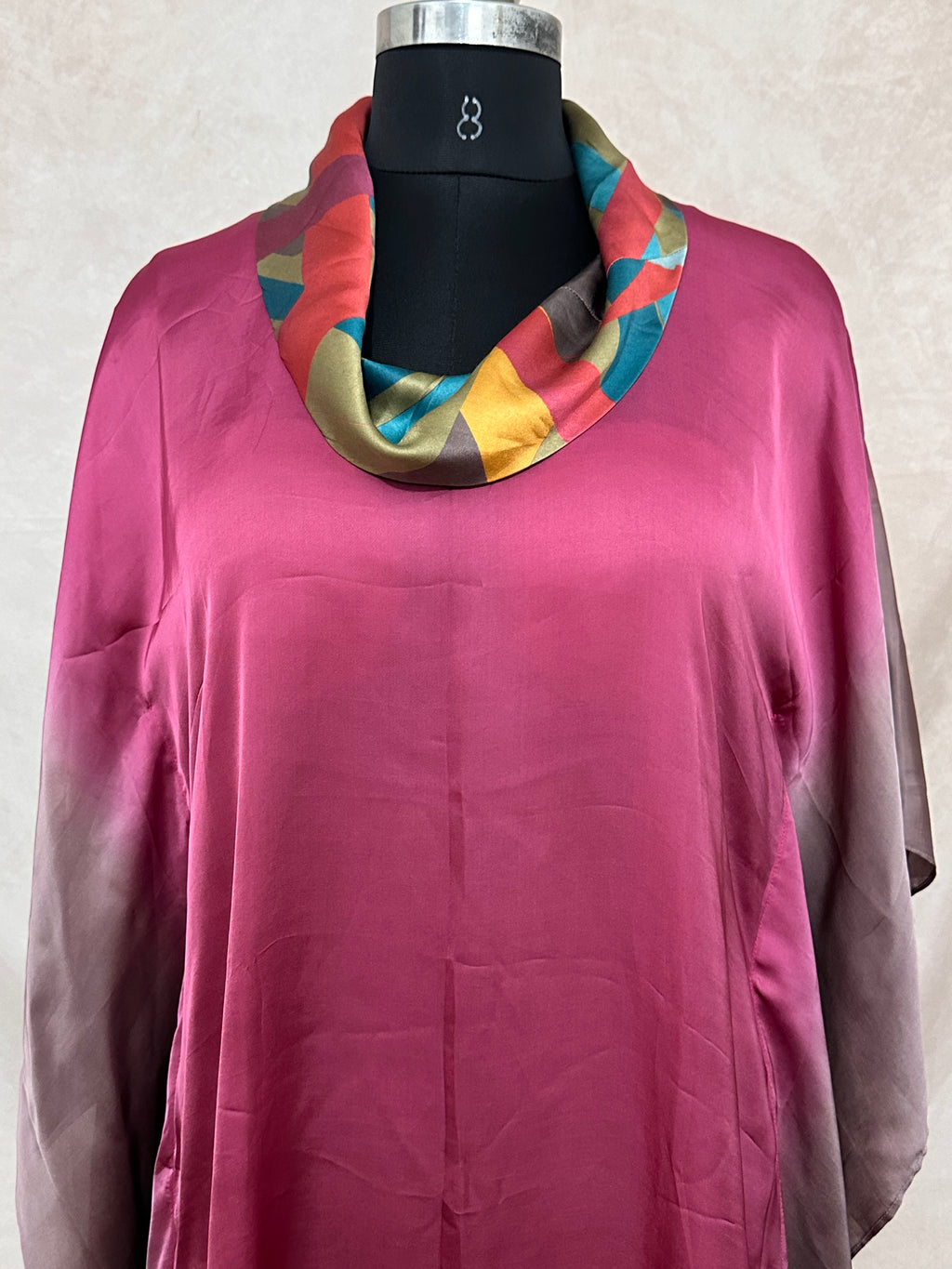 Shaded kaftan in satin silk , fits up to size 44