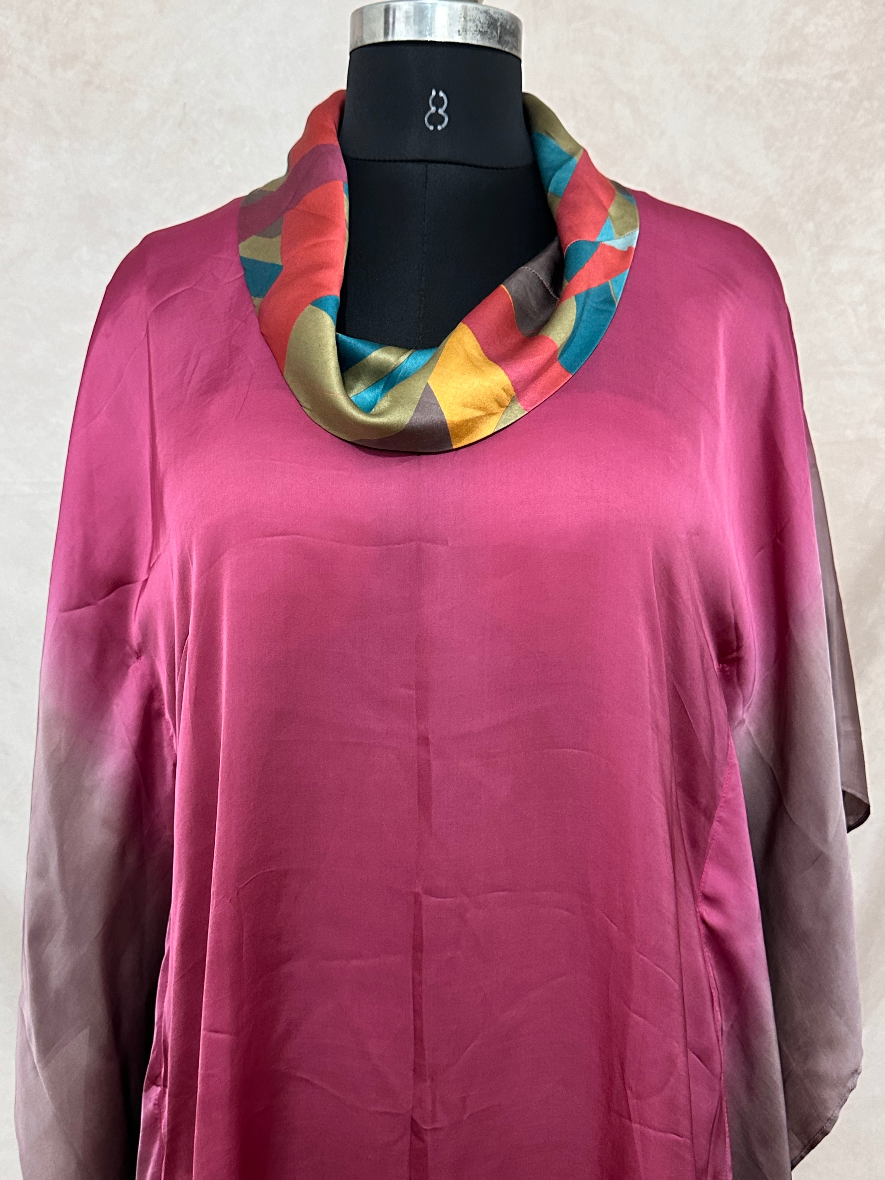 Shaded kaftan in satin silk , fits up to size 44