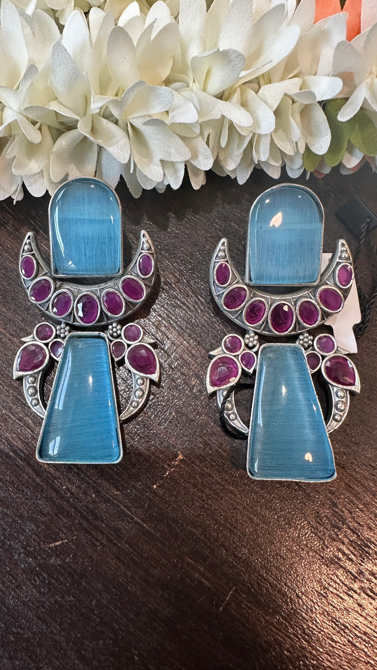 Blue and pink stone earring