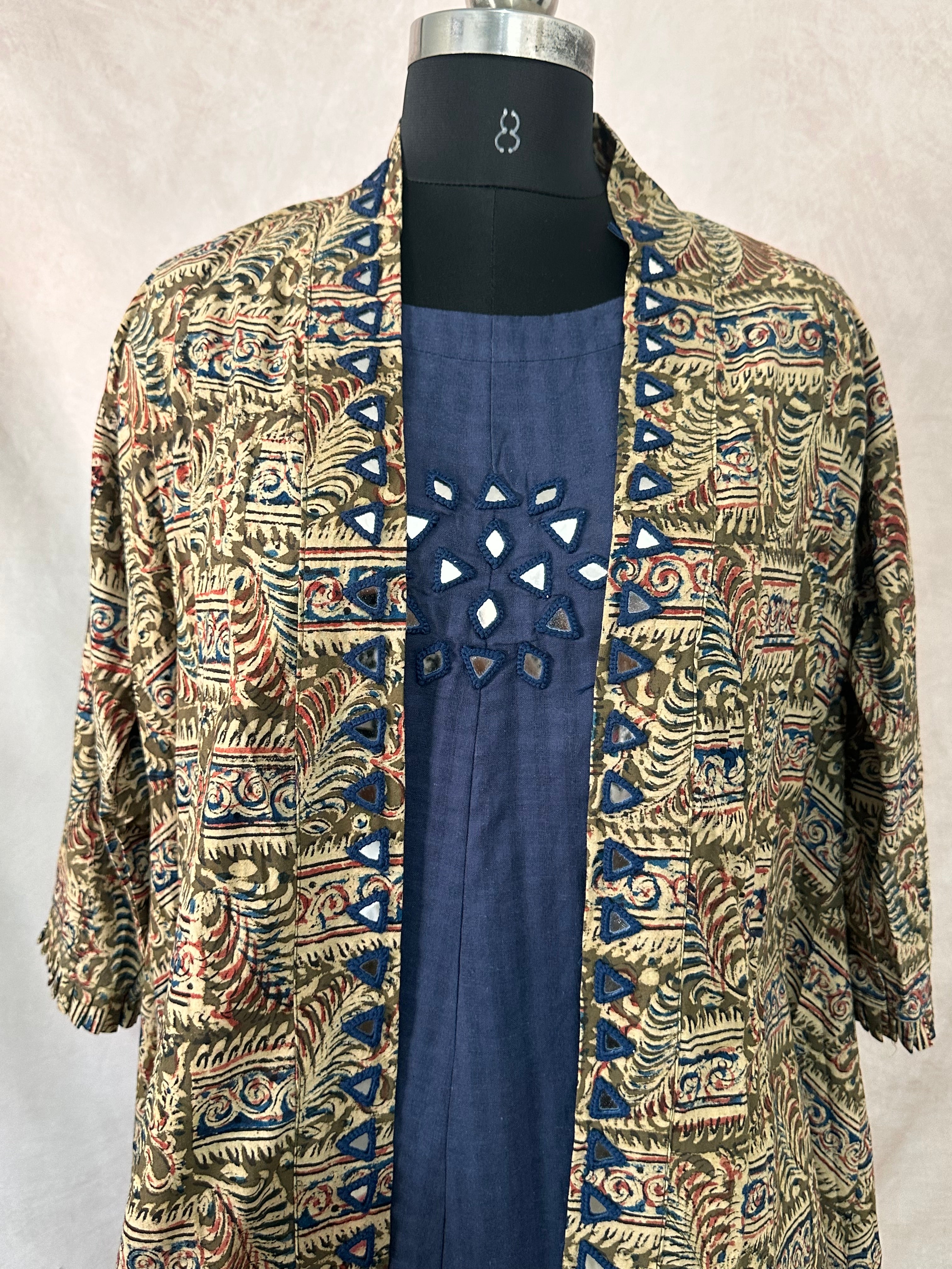 Cotton dress with kalamkari shrug