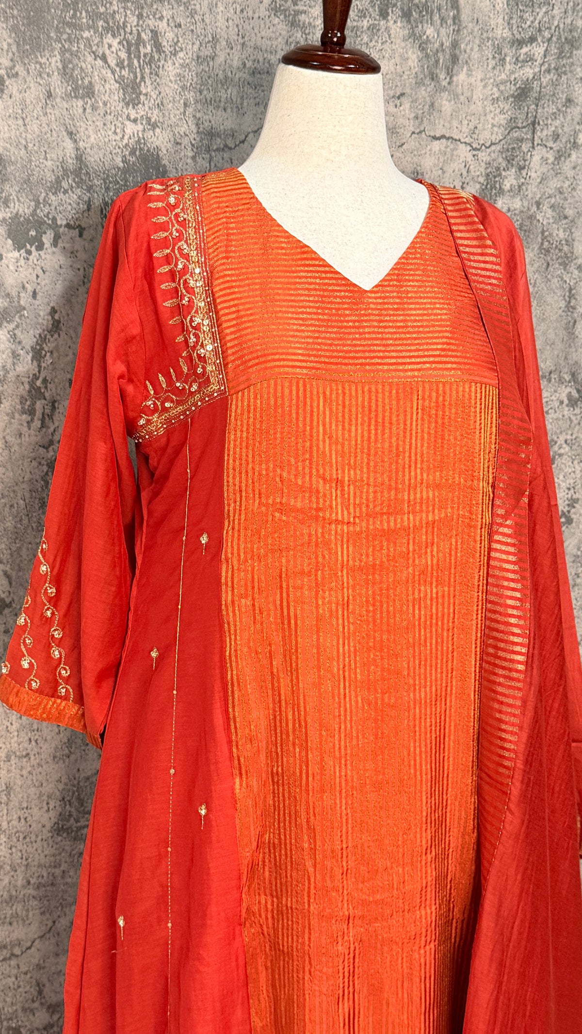 Orange tissue chanderi silk kurti set